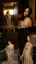 Golden Goddess Off-Shoulder Luxury Gown ✨