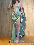 Hot Sheath Straight Pleated Sweep Train Silk Like Satin Corset Evening Dress #GLWL050