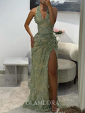 Magnificent Sheath Halter Appliques Lace Floor-Length Lace Prom Dress #GLWH2442